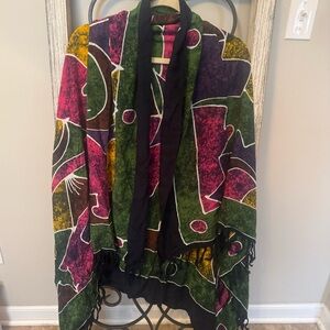 Batik Print Sarong Pareo Wrap Shawl Scarf Multicolor Fringe‎ 58x40 Boho Beach